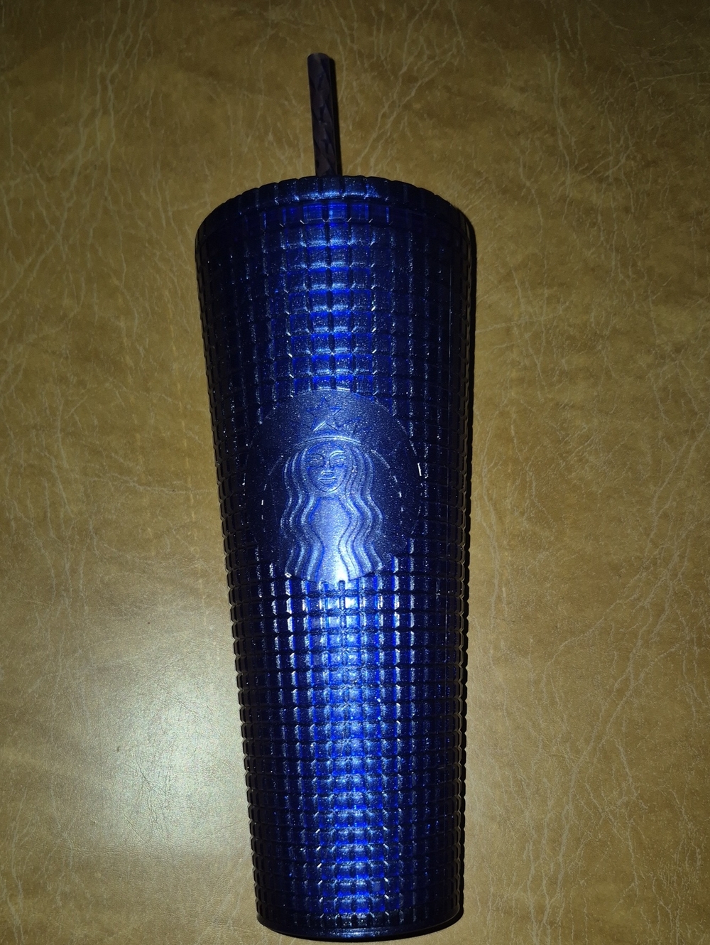 Starbucks Cobolt Blue Grid Cold Cup with Straw..like New..24oz
